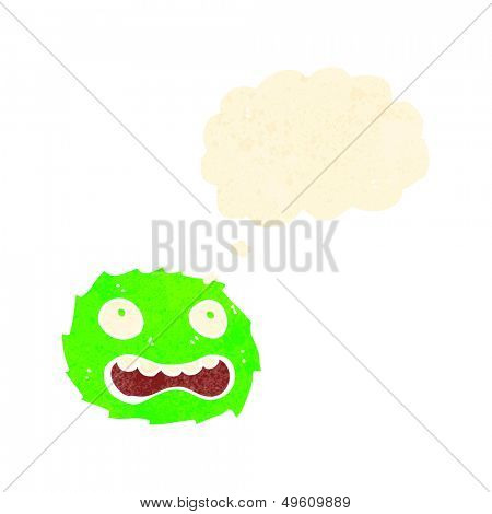 retro cartoon little furball monster with thought bubble