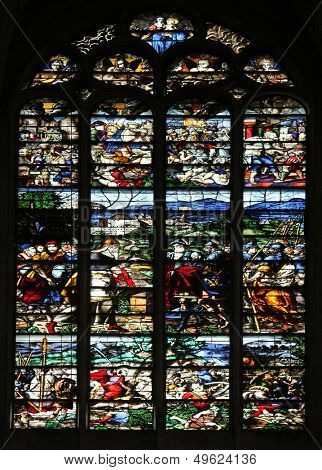 PARIS, FRANCE - NOV 07, 2012: Stained glass, church is dedicated Gervasius and Protasius is one of the oldest in Paris. Known for its richly painted stained glass, Paris, France on Nov 07, 2012