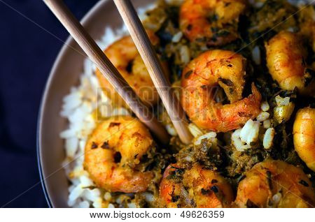 Curry Prawns with Rice - Caribbean Tasy food