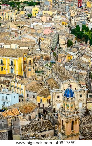 Vertical Detail Of Colorful Houses In Old Medieval Village Ragusa In Sicily