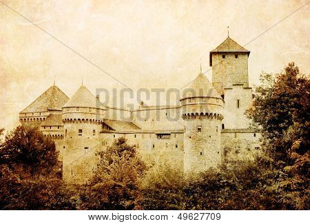 old Swiss castle - picture in retro style