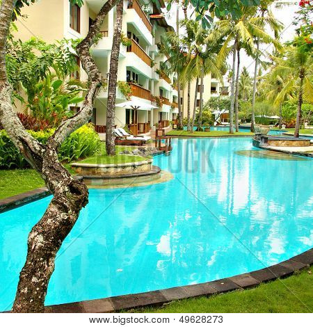 peaceful territory with pool on balinese resort