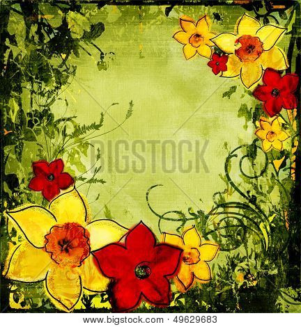 green illustration with painted flowers