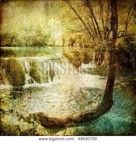 artwork in retro style - waterfall