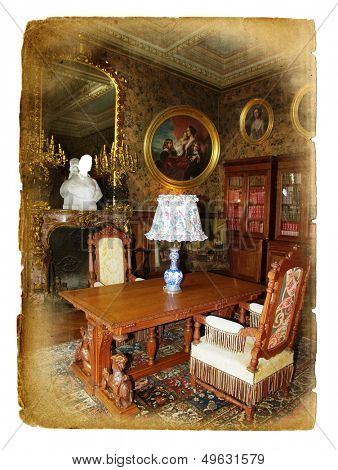 interior in castle - vintage picture