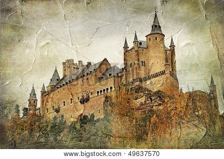 medieval castle Alcazar, Segovia,Spain- picture in paintig style