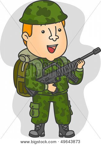 Illustration of a Man Wearing Camouflage Uniform Carrying a Rifle