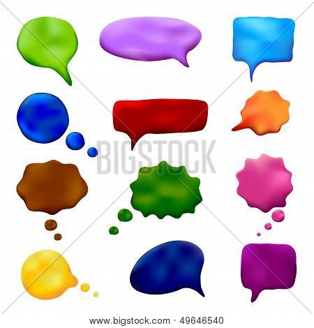 Plasticine set of multicolored speech and thought bubbles