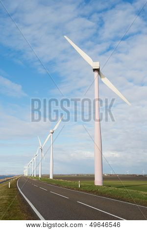 Wind turbines in Holland at the Eemmeerdijk in Zeewolde