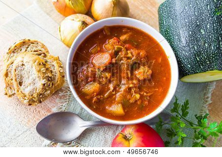 Stew Zucchini Stewed Vegetables Meat Food Meal Vintage