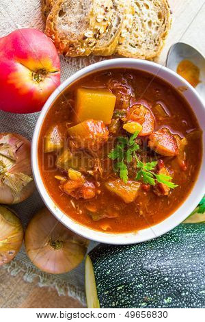 Stew Zucchini Stewed Vegetables Meat Food Meal Vintage