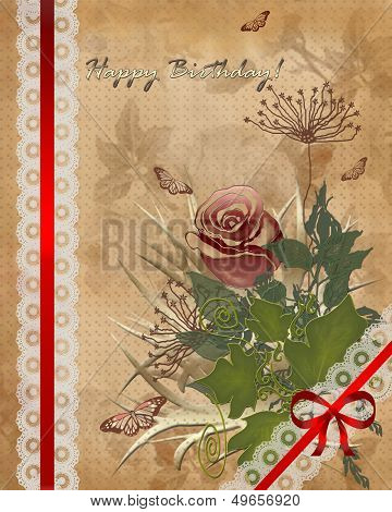 Floral birthday vintage greeting card