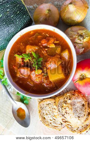 Stew Zucchini Stewed Vegetables Meat Food Meal Vintage