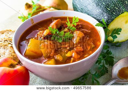 Stew Zucchini Stewed Vegetables Meat Food Meal Vintage