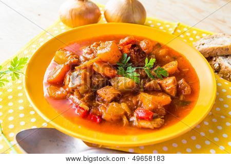 Stew Zucchini Stewed Vegetables Meat Food Meal Vintage
