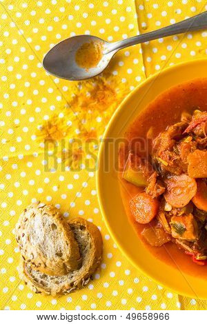 Stew Zucchini Stewed Vegetables Meat Food Meal Vintage
