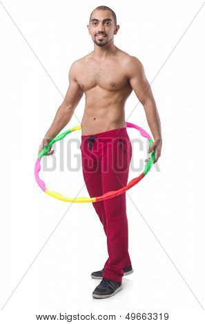 Man doing excecises with hula hoop