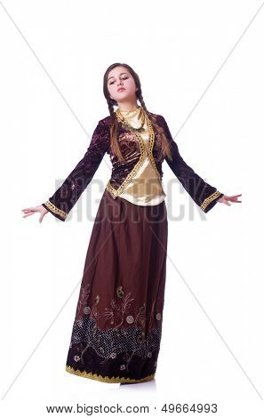 Young lady dancing traditional azeri dance