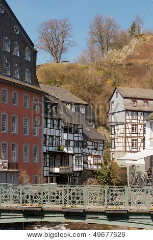 View on Monchau village center in the Eifel region of Germany