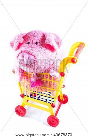 Pink Fabric Pig Is In Shopping Cart