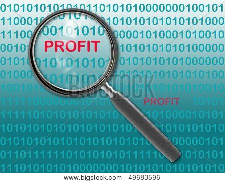 Close Up Of Magnifying Glass On Profit