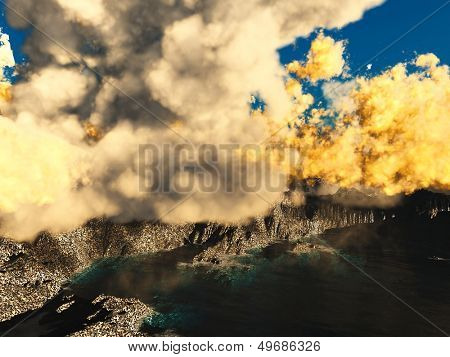 Anak Krakatau erupting - fantasy illustration