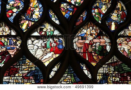 PARIS, FRANCE - NOV 07, 2012: Stained glass, church is dedicated Gervasius and Protasius is one of the oldest in Paris. Known for its richly painted stained glass, Paris, France on Nov 07, 2012