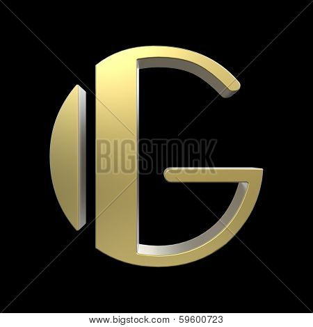 golden art deco alphabet, letter G isolated on black background
