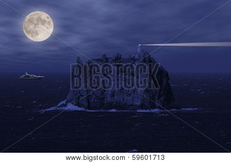 Stromboli island and yacht.
