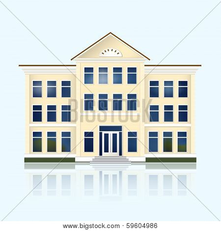 Yellow School Building With Reflection