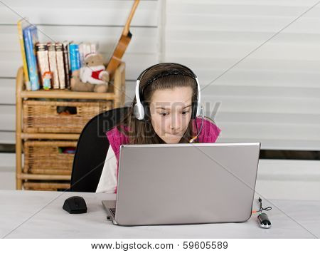 School Girl And Laptop