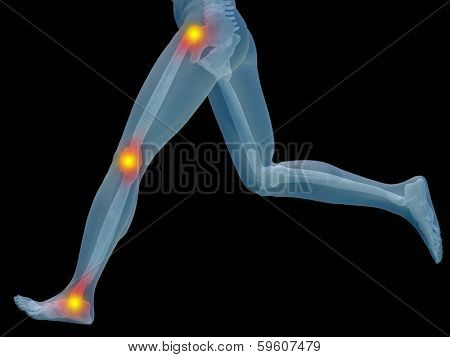 Conceptual 3D human man anatomy or health design, joint or articular pain, ache injury isolated on black background, for medical, fitness, medicine, bone, care, hurt, osteoporosis, arthritis or body