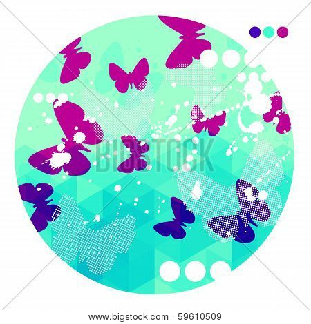 Abstract Blue Background With Purple Butterflies