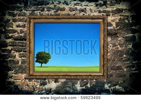 Golden Wooden Frame With Beautiful Landscape