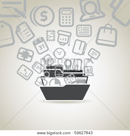 Modern business concept. Different icons flows to open folder 