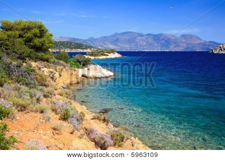 Beautiful wild beach on Grrek island Poros