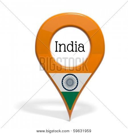 3D pinpoint with flag of India isolated on white