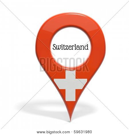 3D pinpoint with flag of Switzerland isolated on white