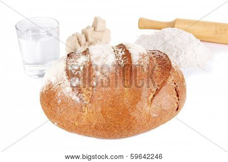 Composition with rye bread isolated on white