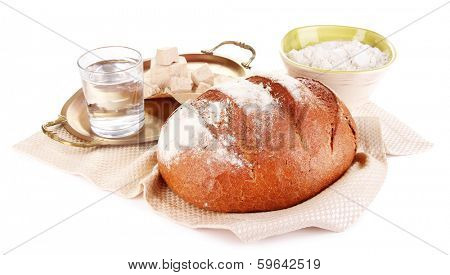 Composition with rye bread isolated on white