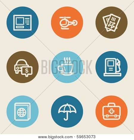 Travel web icon set 4, color circle buttons