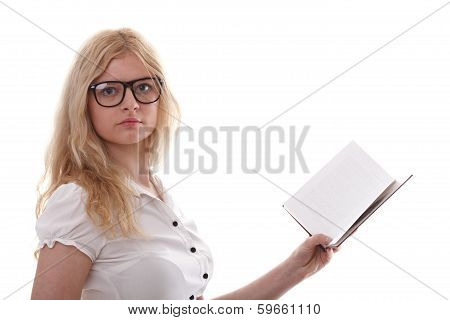 Beautiful Young Woman With Books White Background
