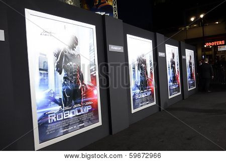 LOS ANGELES - FEB 10: Atmosphere, Poster, at the premiere of Columbia Pictures' 'Robocop' at TCL Chinese Theatre on February 10, 2014 in Los Angeles, California