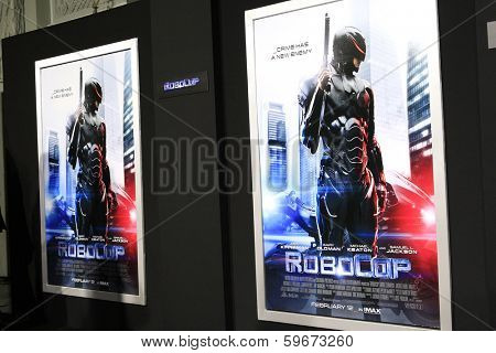 LOS ANGELES - FEB 10: Atmosphere, Poster, at the premiere of Columbia Pictures' 'Robocop' at TCL Chinese Theatre on February 10, 2014 in Los Angeles, California