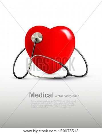 Background with a stethoscope and a heart. Vector. 