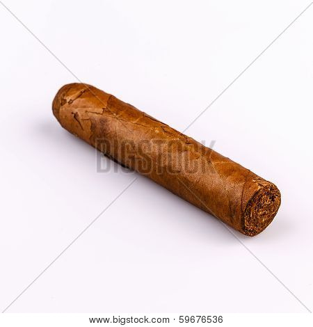 Expensive Hand-rolled Cigar On A While Background