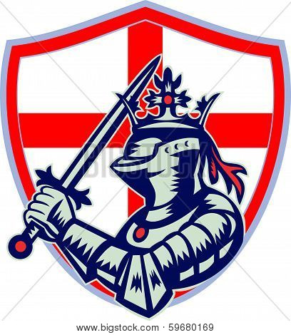 English Knight Full Armor With Sword Retro