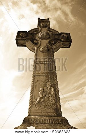 Saint Columba Memorial Celtic Cross In Sepia