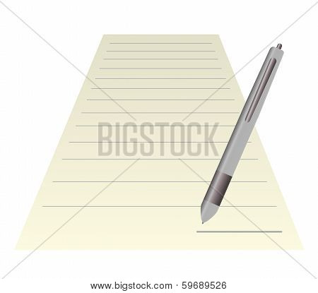 Blank note paper with pen. isolated on white.