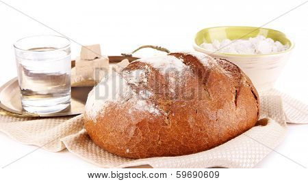 Composition with rye bread isolated on white